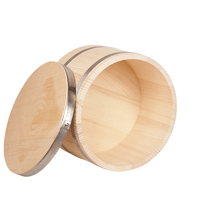 Bol mare depentru varza murata din lemn cu capac, Copaie din lemn de brad, lucrata manual, Durabil, Practic, Ideal pentru bucatarii, restaurante, Bucatarii, Traditionale, Woodcarver, 15 L, 31 x 33 cm