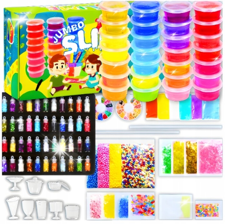 Set creativ de slime XXL, WatchMe, 28 slime colorate, accesorii diverse, 2 kg
