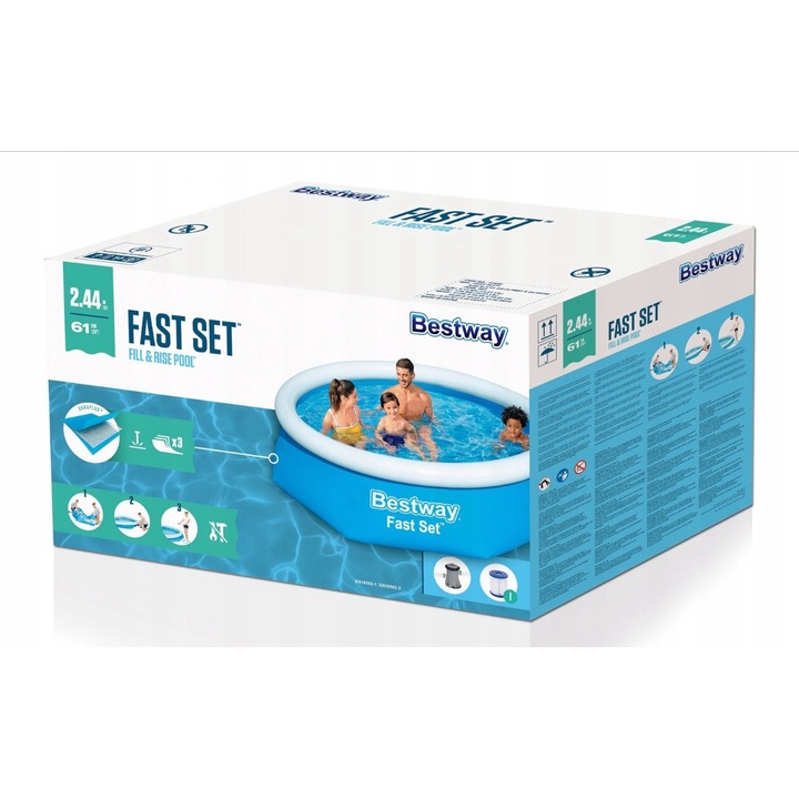 Gyermekmedence, Bestway, 244x61cm, szűrőszivattyúval, 1880 l, PVC