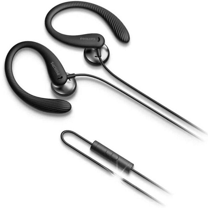 Casti in-ear Philips TAA1105, cu fir, microfon pe cablu, rezistente la transpiratie IPX2, difuzoare 15 mm, carlige reglabile pentru ureche, negru