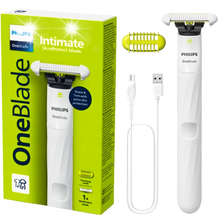 Електрическа самобръсначка Philips OneBlade Intimate QP1924/22, система за защита SkinProtect, мокра и суха употреба, зареждане с USB-A, комплект