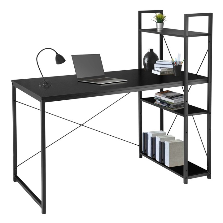 Birou industrial loft Trosa, 3 polite, negru, 120x60cm