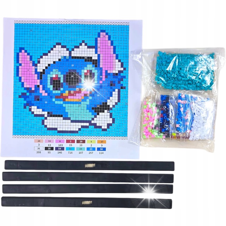 Set mozaic cu margele Lilo si Stitch, 2000 margele colorate, 30x30 cm