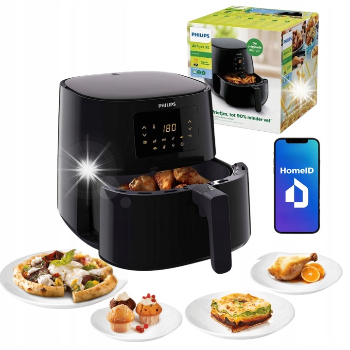 Friteuza fara ulei Philips Air Fryer Essential, 2000W, 6.2L, 7 programe, negru