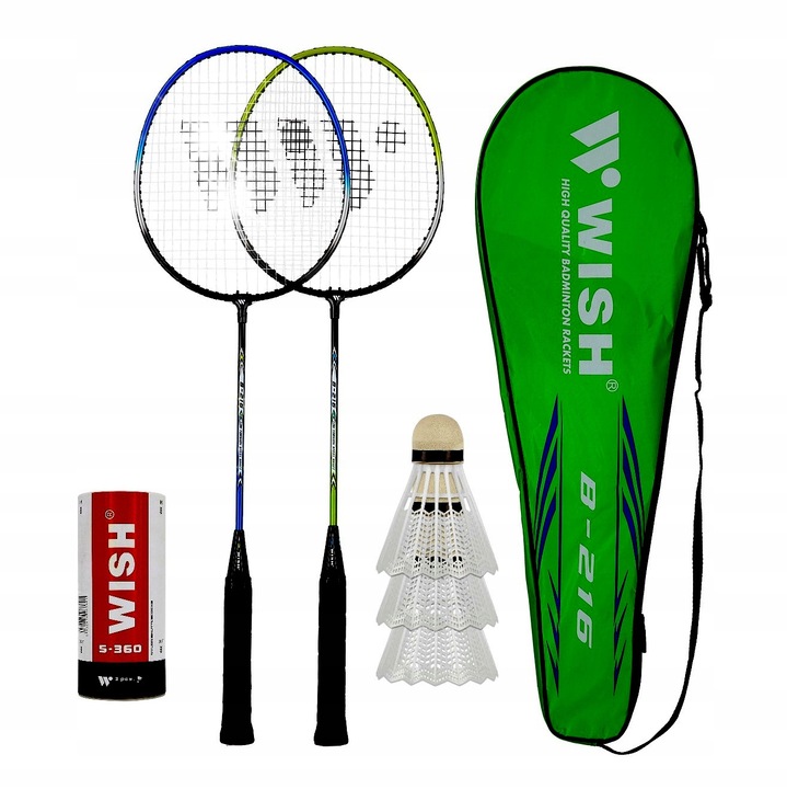 Set rachete badminton Wish Alumtec 216, 2 rachete, 3 lotki PRO-808, 66cm, 110g
