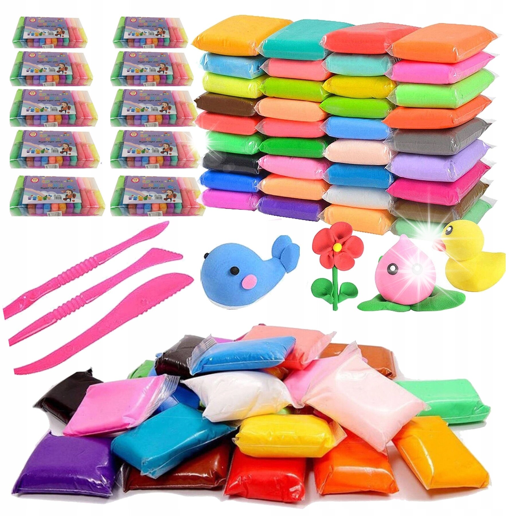 CLAY BEAUTY いろいろ８個まとめ売り Set modelare Super Clay 240 bucati, 5 pachete, cu spatule
