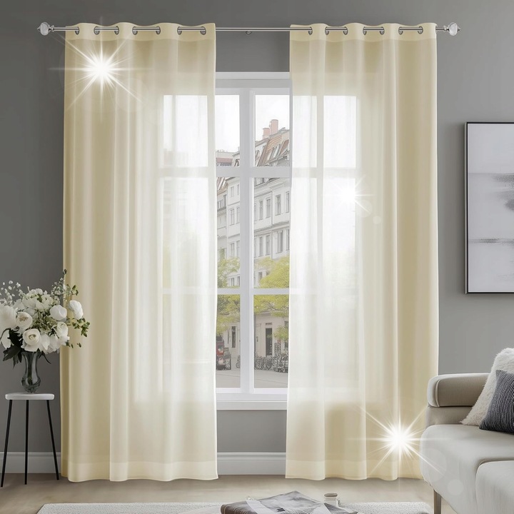 Áttetsző függöny 140x290cm, 2 darabos szett, világos bézs, 100% poliészter