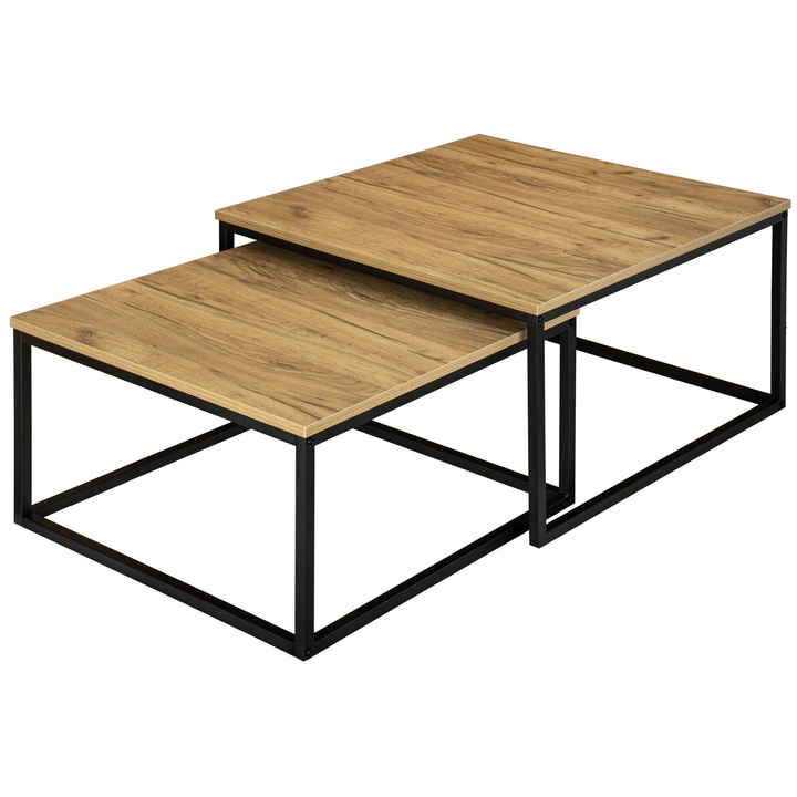 Set de mese Velen Craft, design modern, metal + laminat, negru + craft, 42x75x75cm, 36x65x65cm