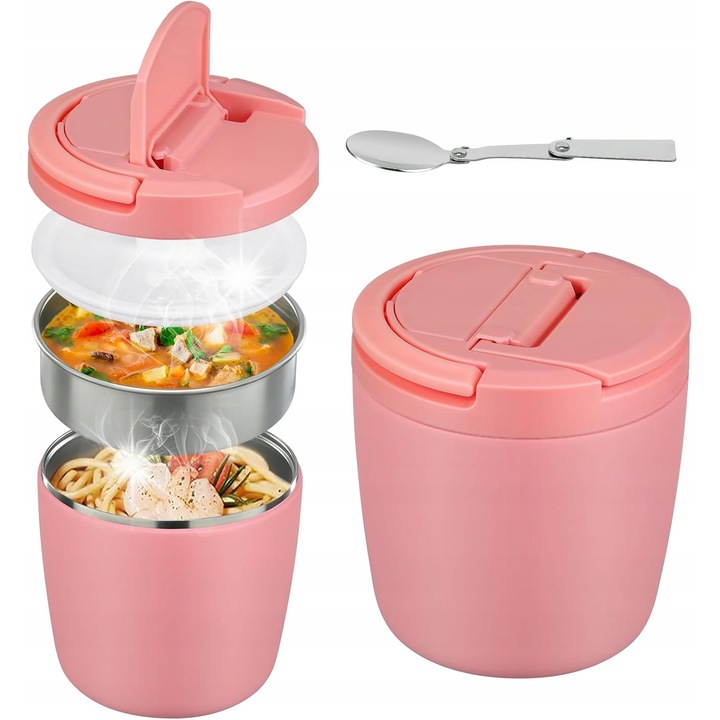 Cutie alimentara, 970ml, otel inoxidabil, roz