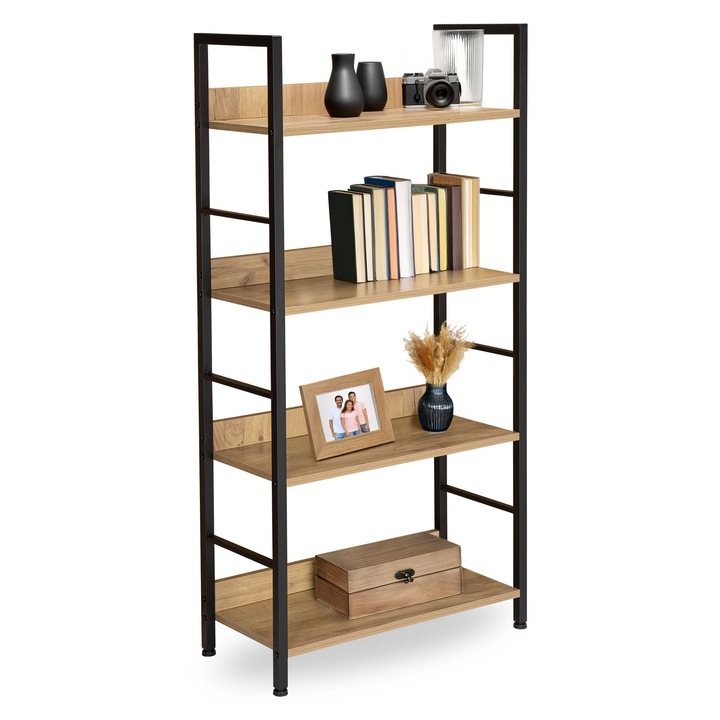 Raft industrial LoftInspired, Varberg, 4 polite, maro/negru, 124x60x28cm