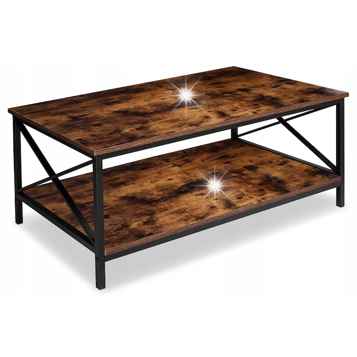 Mese, LoftInspired, рустикална масичка за кафе с рафт, 100x55см, състарен дъб/черен мат