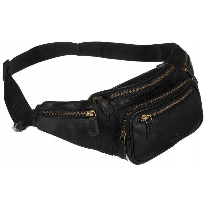 Férfi bőrtáska, Peterson, 5 zsebbel, fekete, egyedi