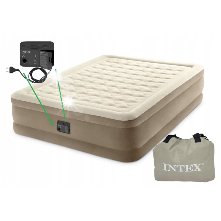 Надуваем матрак Intex Ultra Plush 152x203x46cm с електрическа помпа, комплект с чанта за съхранение