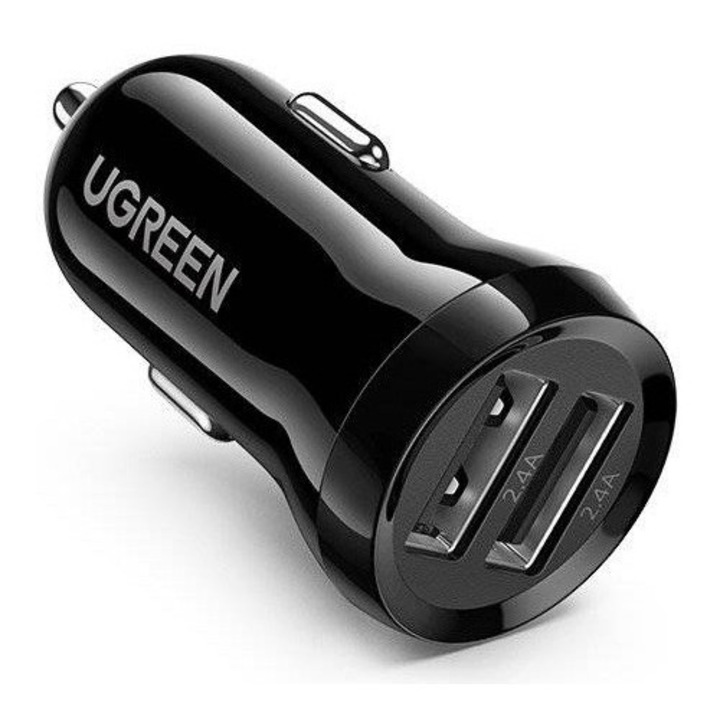 Ugreen autós töltő, ED018 2 x USB kimenet 5V/4.8A max, összesen 24W kimenet, szivargyújtóba, fekete