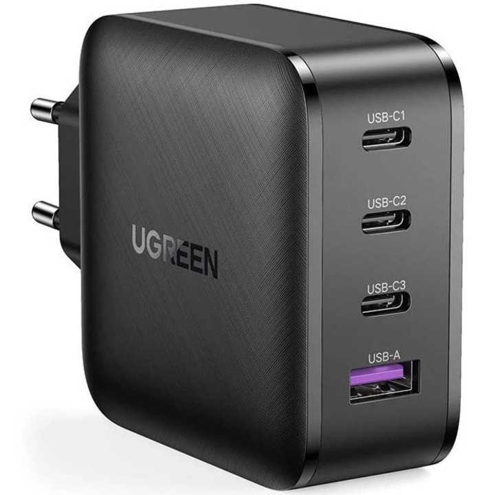 Incarcator retea Ugreen, CD104 Quick Charge 3.0 65W, 3 x USB Type-C 5V/3A, 1 x USB 5V/3A, negru