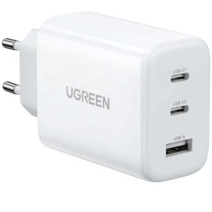 Incarcator retea Ugreen, CD275 Quick Charge 65W GaN, 2 x USB Type-C, 1 x USB, alb