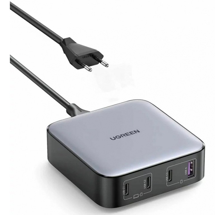 Ugreen hálózati töltő, Nexode CD328 Quick Charge 100W GaN, 1 x USB, 3 x USB Type-C, szürke