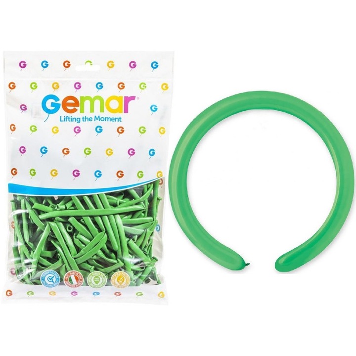 Modellező lufi Ge.Ma.R. 100 darabos készlet, zöld, 140x5cm