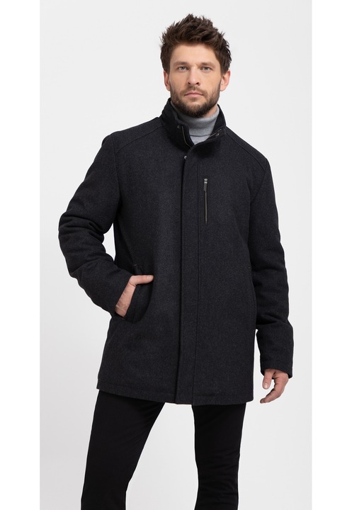 Palton din amestec di lana cu fermoar, barbati, Volcano J-Well, grafit, Gri grafit