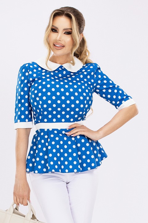 Блуза синя на точки и волан, Bln 344