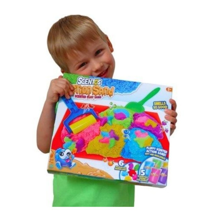 Set de joaca cu nisip kinetic parfumat, Scentos, 5 culori, 6 forme, 3+ ani