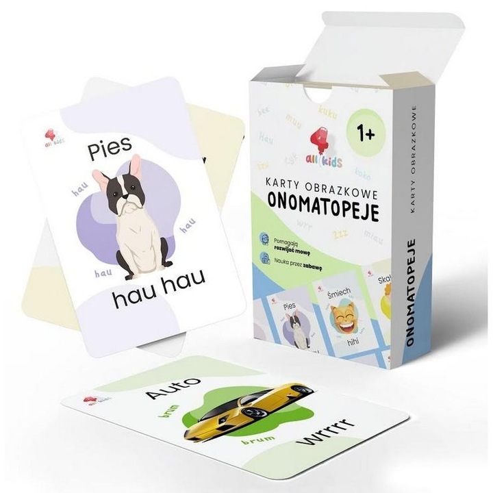 Carduri educationale Onomatopeje, All4Kids, set 34 bucati, colorat, pentru copii 1-6 ani