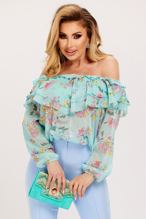 Блуза воал с принт и волани, Bln 1027i