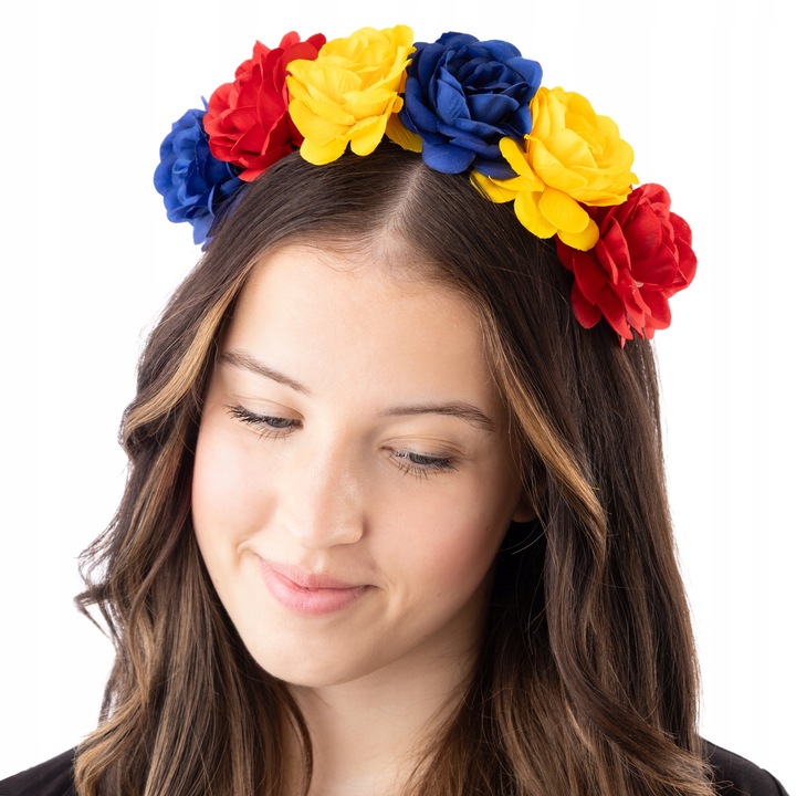 Цветна диадема, Малък ангел, модел W890, корона за Деня на румънците, ветрилообразна корона, диадема, изработена от цветя в цветовете на Румъния