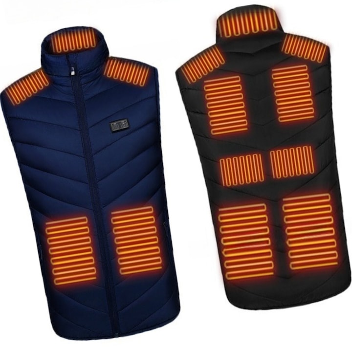 Vesta inteligenta cu incalzire electrica, Unisex, incalzire in 11 zone, 3 trepte de temperatura, zona dubla de control a temperaturii, alimentare USB, albastru, marime M, Calitate superioara, Confortabil si respirabil