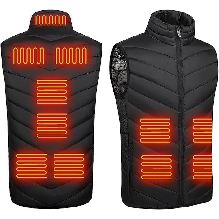 Vesta inteligenta cu incalzire electrica, Unisex, incalzire in 11 zone, 3 trepte de temperatura, zona dubla de control a temperaturii, alimentare USB, negru, marime XL, Confortabil si respirabil, Calitate superioara