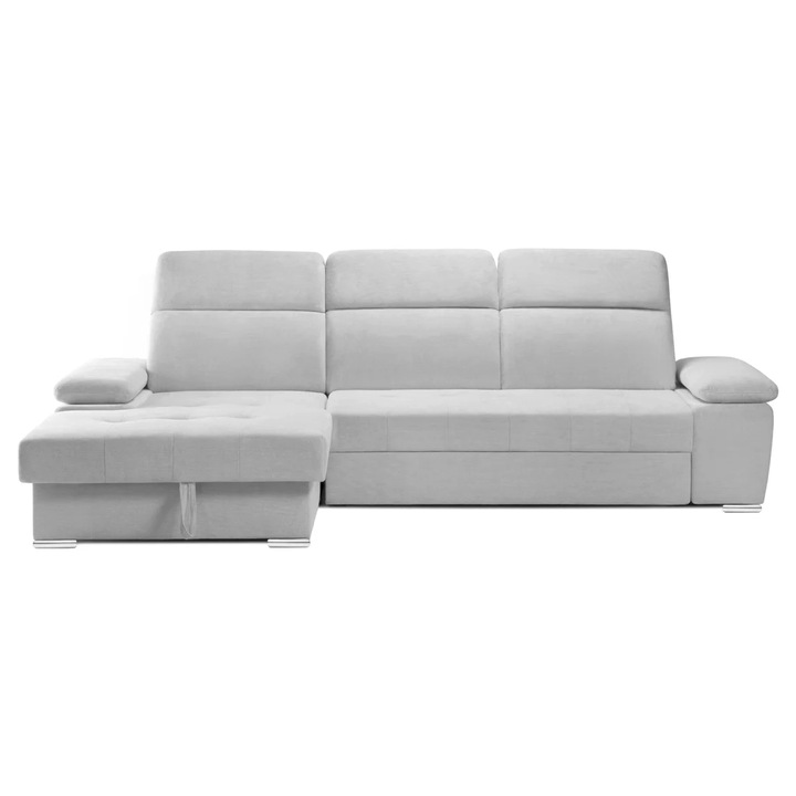 Coltar Extensibil TRENDY, Stanga, cu lada de depozitare si tetiere reglabile, 295x170x105 cm, Gri Silver - Memphis