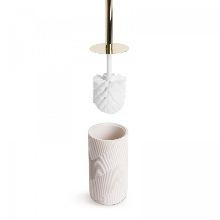 Четка за тоалетна + поставка - матово бежово / златисто