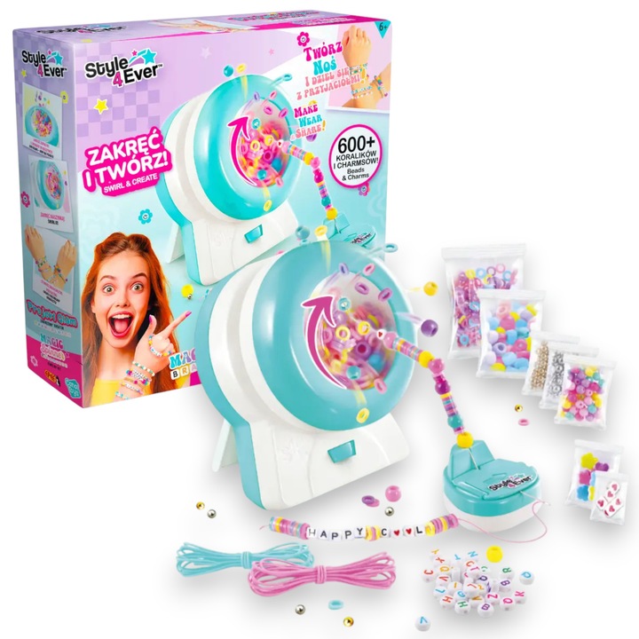 Set artizanat bratari, EPEE, 600+ margele, 3 snururi, 25x25x6,5cm