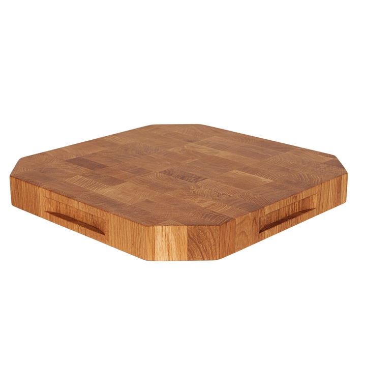Tocator din lemn de stejar Cube, Design ergonomic, End-grain, Manere laterale, Set pentru taiat si servire, Creasta furtunii, Pentru servirea felurilor de mancare si aperitive, Puternic, Durabil, De la producator, Woodcarver, 35x35x4 cm
