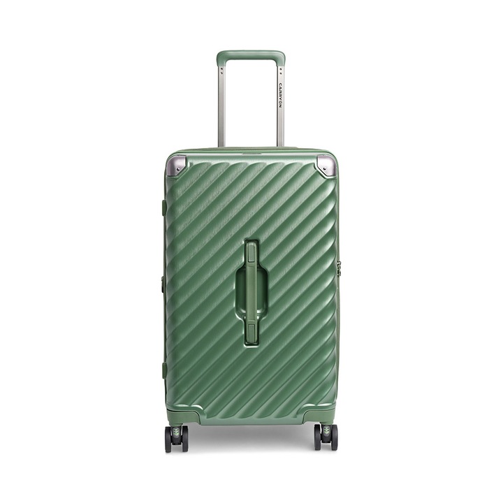 Troler cabina extensibil Carryon Trunk, policarbonat, 56x26x33 cm, bagaj de mana, cifru TSA, 4 roti cu suspensii, verde