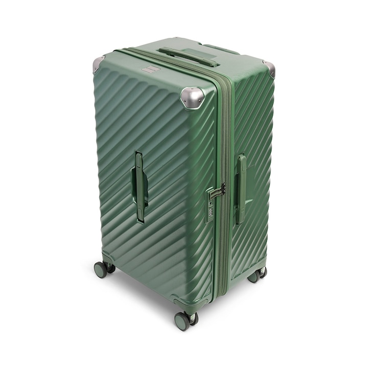 Nagy bőrönd Carryon Trunk, polikarbonát, 79x45x37 cm, feladott poggyászhoz, TSA kombináció, 4 kerékkel és felfüggesztéssel, zöld