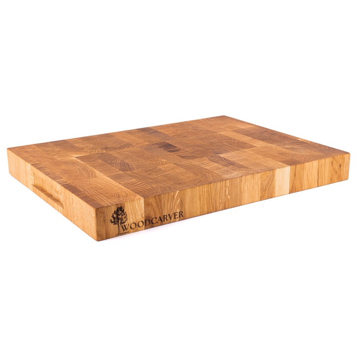 Tocator din lemn de stejar, Margini drepte, End-grain, Manere laterale, Set pentru taiat si servire, Dreptunghiular, Creasta furtunii, Pentru servirea felurilor de mancare si aperitive, Puternic, Durabil, De la producator, Woodcarver, 40x30x4 cm
