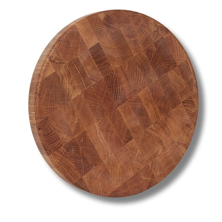 Tocator rotund din lemn de stejar, Design concentric, Set pentru taiat si servire, Creasta furtunii, Pentru servirea felurilor de mancare si aperitive, Larva, Elegant, Puternic, Durabil, Bej/maro, De la producator, Woodcarver, 35x4 cm