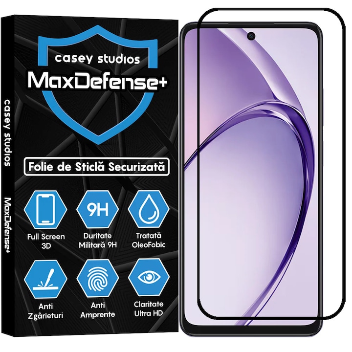 CASEY STUDIOS™ üvegfólia Oppo A5 Pro 5G-vel kompatibilis, teljes fedésű 3D, teljes ragasztás, katonai keménység, Ultra HD, ütésálló, karcálló, fekete élek