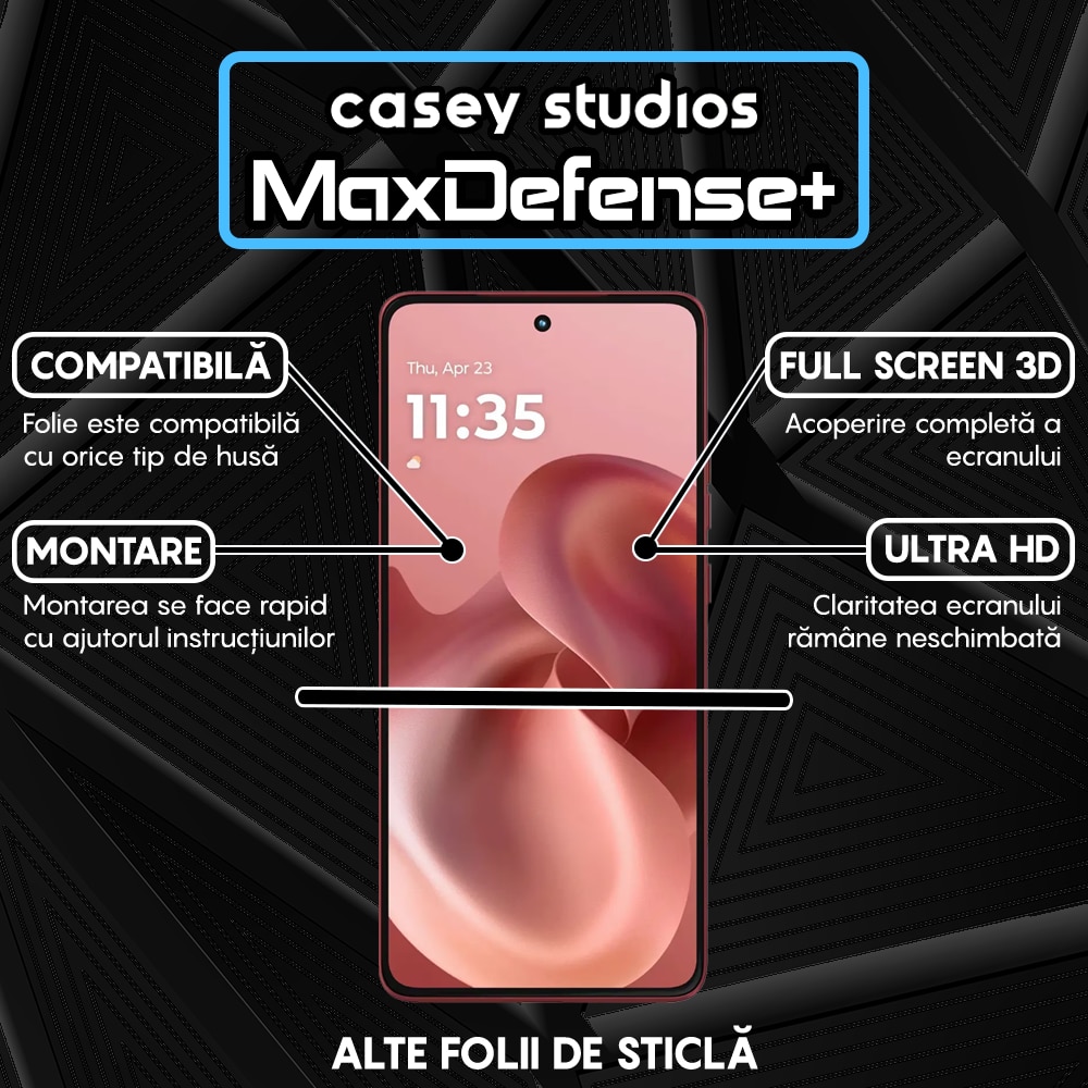 Folie Sticla CASEY STUDIOS™ compatibila cu Motorola Moto G86 5G, Full Cover 3D, Full Glue, Duritate Militara, Ultra HD, Anti Socuri, Anti Zgarieturi, Margini Negre