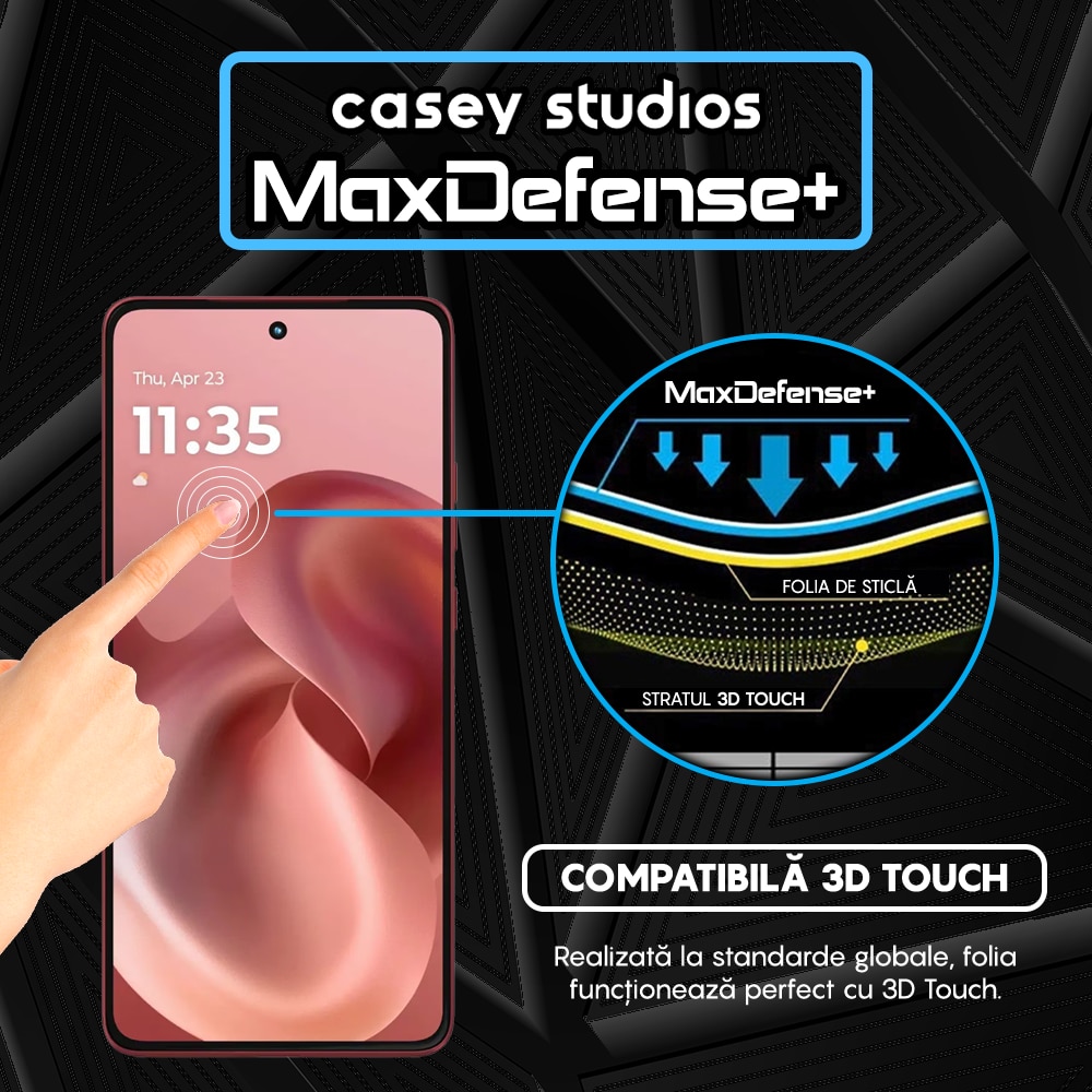 Folie Sticla CASEY STUDIOS™ compatibila cu Motorola Moto G86 5G, Full Cover 3D, Full Glue, Duritate Militara, Ultra HD, Anti Socuri, Anti Zgarieturi, Margini Negre