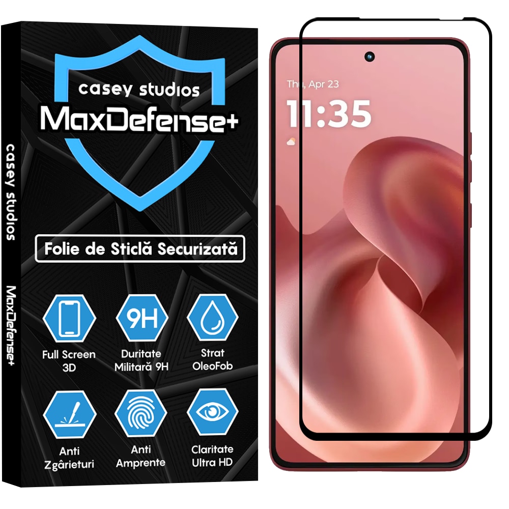 Folie Sticla CASEY STUDIOS™ compatibila cu Motorola Moto G86 5G, Full Cover 3D, Full Glue, Duritate Militara, Ultra HD, Anti Socuri, Anti Zgarieturi, Margini Negre