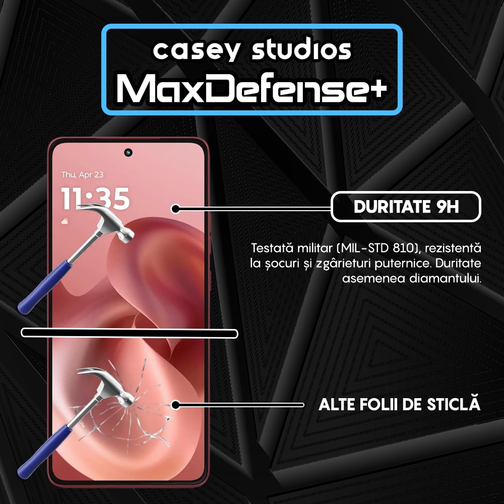 Folie Sticla CASEY STUDIOS™ compatibila cu Motorola Moto G86 5G, Full Cover 3D, Full Glue, Duritate Militara, Ultra HD, Anti Socuri, Anti Zgarieturi, Margini Negre