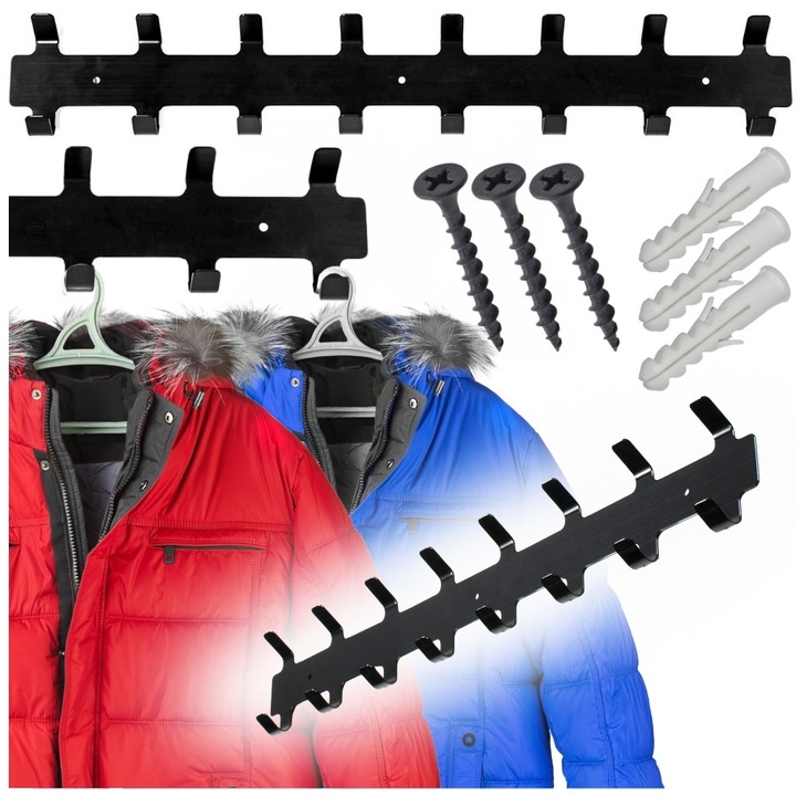 Cuiere metalic, Becke, loft, 16 carlige, negru, 60x9cm