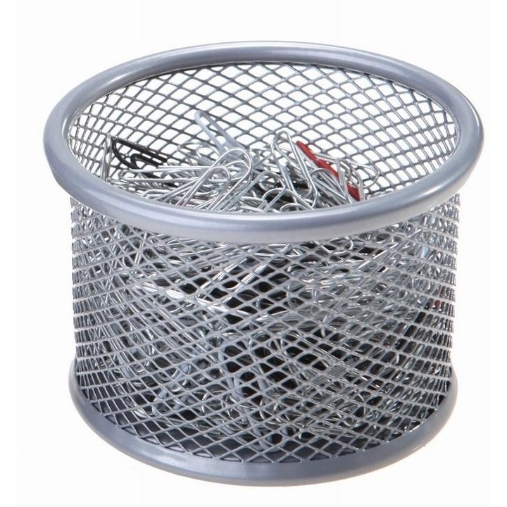 Suport articole birou, Net, kubek pentru spinacze, argintiu, 90mm x 65mm