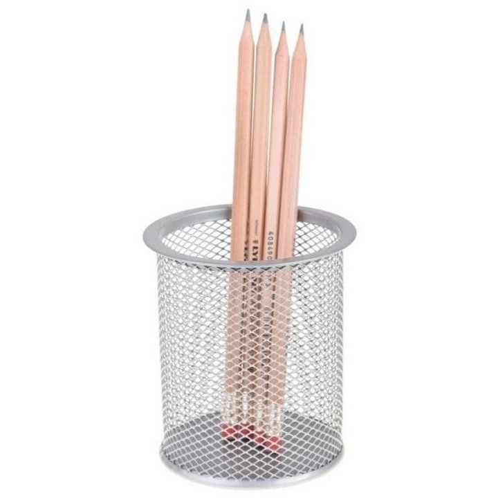 Cupa organizator mare, Net, argintie, 90mm diametru, 100mm inaltime