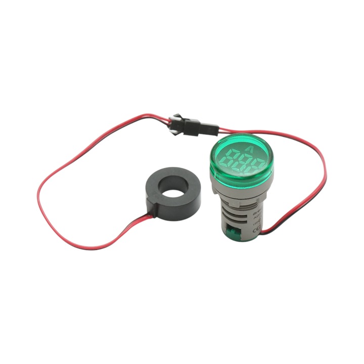 Indicator digital ampermetru LED verde 0-100A, 220V/380V, O 22mm, Breckner Germany
