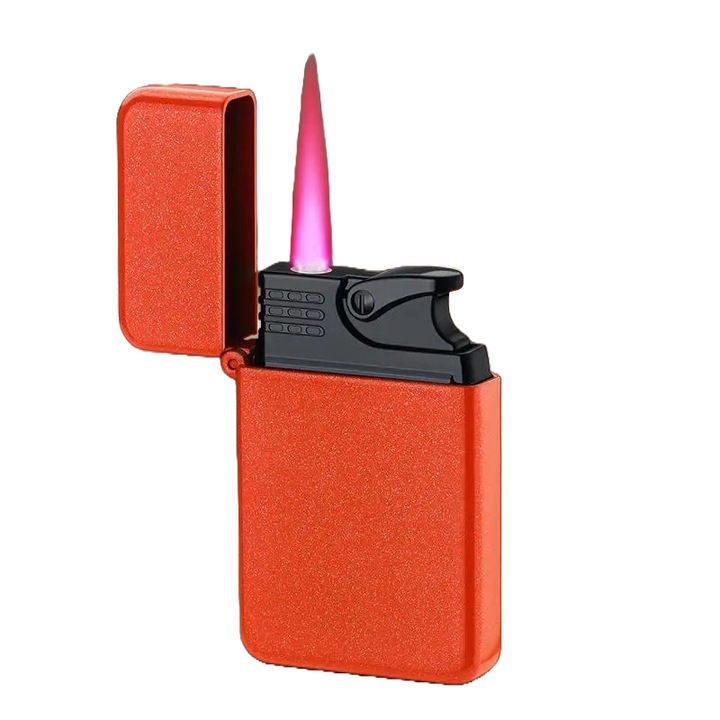 Bricheta Moderna cu Butan, Capac Flip, cu Flacara Rosie, Anti-Vant, Reincarcabila cu Gaz, Porocaliu, Dalimag