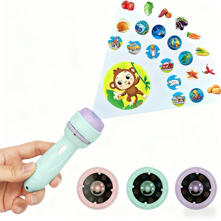 Детски прожекционен фенер, играчка с прожектор за диапозитиви с 24 изображения, анимационен прожекционен фенер за деца, подарък за момчета и момичета на 3/4/5/6/7/8/9 години, зелен