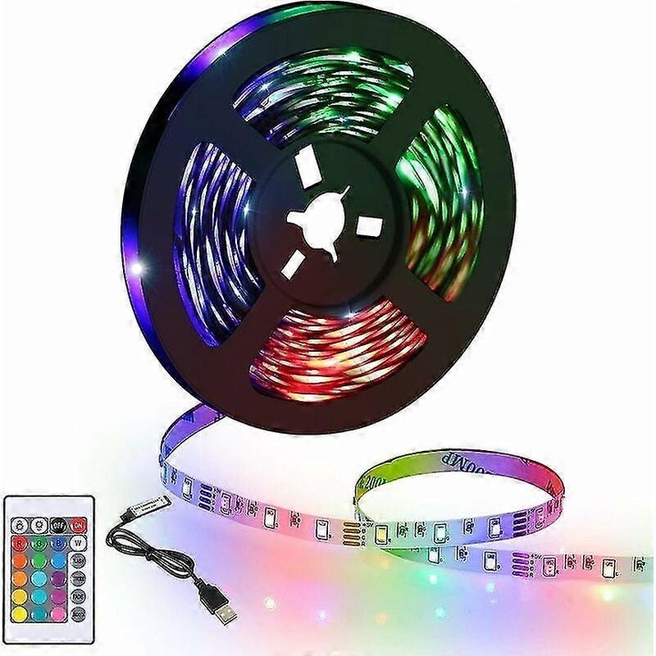 Banda LED 5M, multicolor, flexibila, cu telecomanda